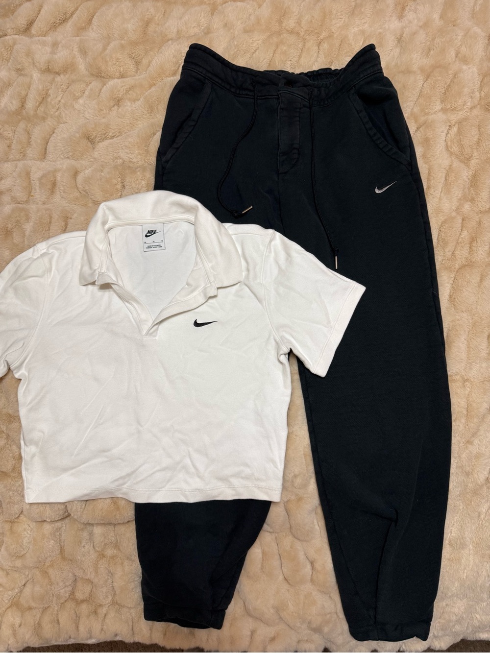 Nike Black Jogger Sweatpants with Swoosh small and crop size medium shirt.